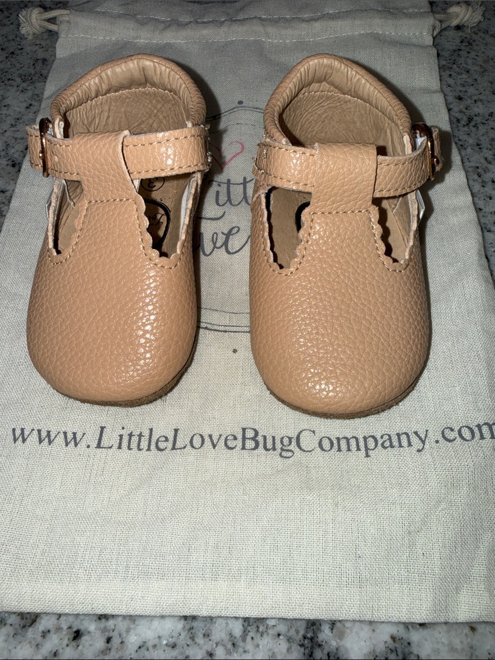 Little Love Bug Beige T-Bar Moccasin with Anti-Slip Sole